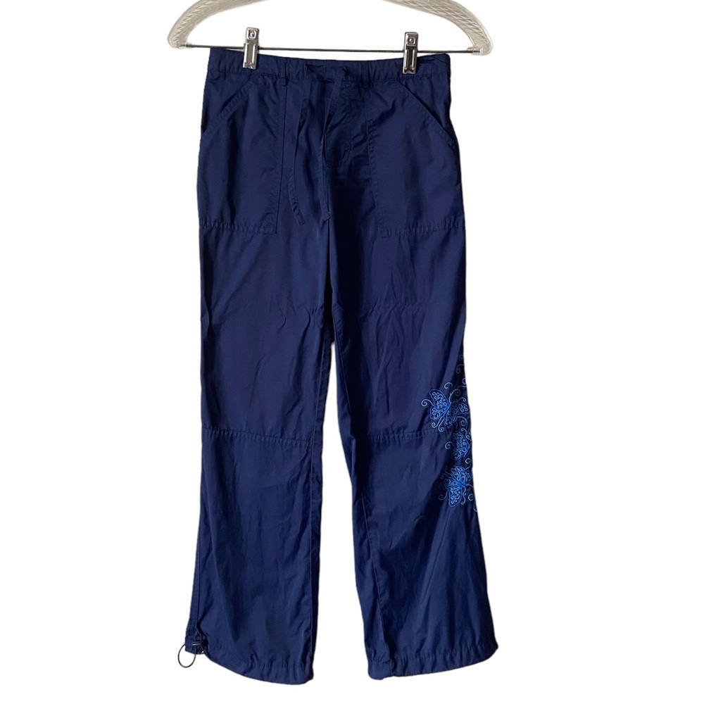 Girls Embroidered Blue Nylon Blend Pant Medium